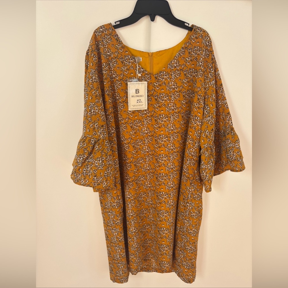 Belongsci Floral Yellow Dress XXL